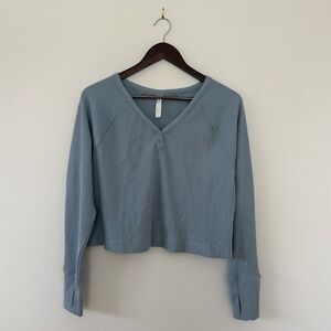 Z by Zella Zen Waffle Knit Henley Top Blue Fog S